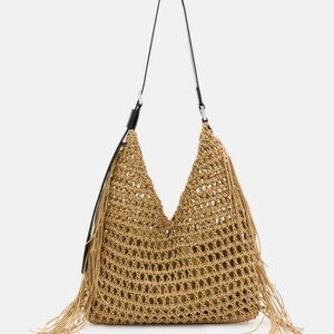 ALLSAINTS Sabine Crochet Shoulder Bag Color is Almond